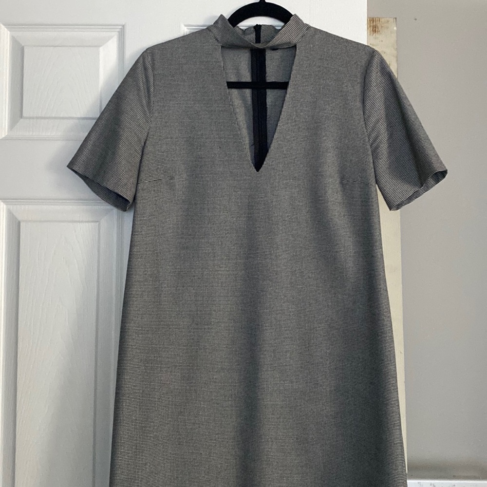 Zara mock neck dress, checkered black and white